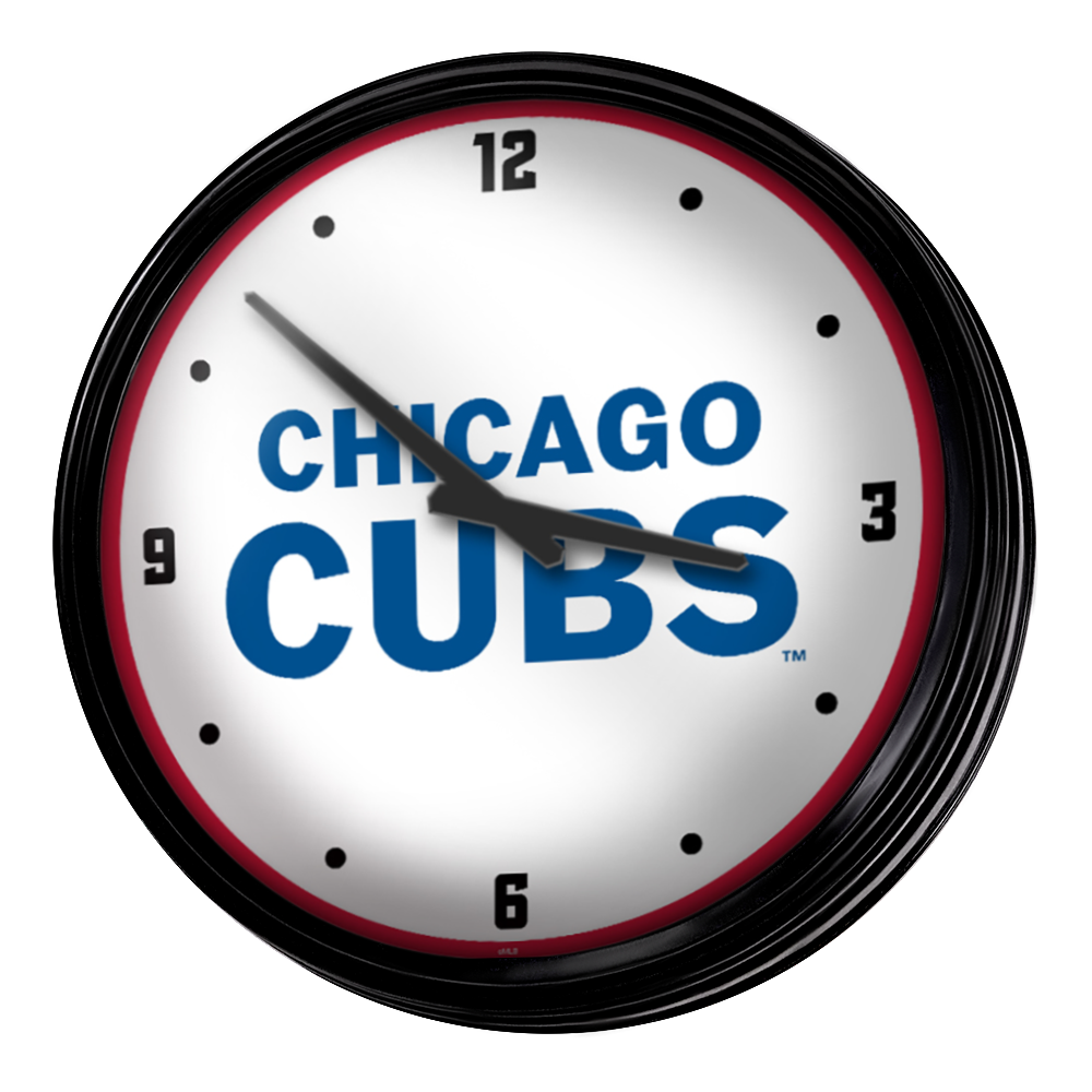 Chicago Cubs: Wordmark - Retro Lighted Wall Clock - The Fan-Brand