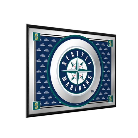Seattle Mariners: Team Spirit - Framed Mirrored Wall Sign Navy Background