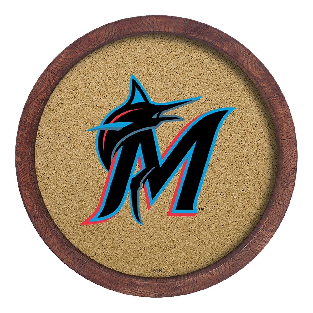 Miami Marlins Logo "Faux" Barrel Framed Cork Board The FanBrand