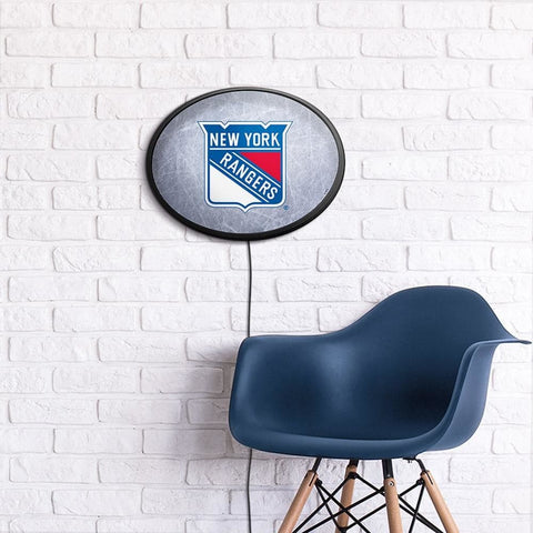 New York Rangers: Ice Rink - Oval Slimline Lighted Wall Sign - The Fan-Brand