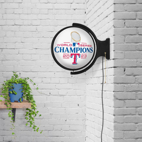 Texas Rangers: World Series Champs - Round Rotating Lighted Wall Sign - The Fan-Brand