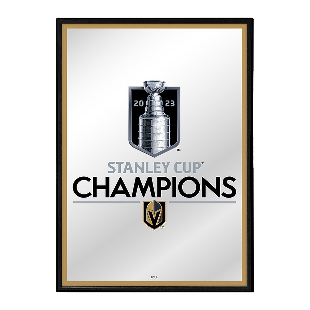 Vegas Golden Knights: Stanley Cup Champions - Logo - Framed Mirrored Wall Sign - The Fan-Brand