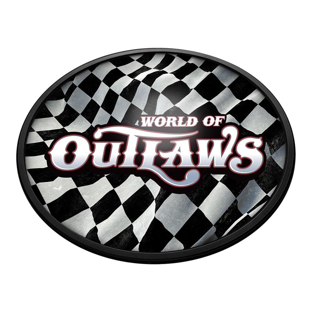 World of Outlaws: Checkered Flag - Oval Slimline Lighted Wall Sign - The Fan-Brand