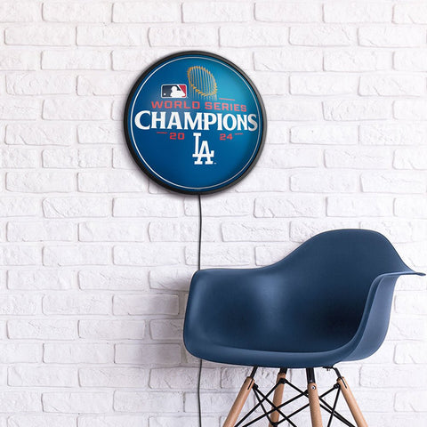 Los Angeles Dodgers: 2024 World Series Champs - Round Slimline Lighted Wall Sign - The Fan - Brand