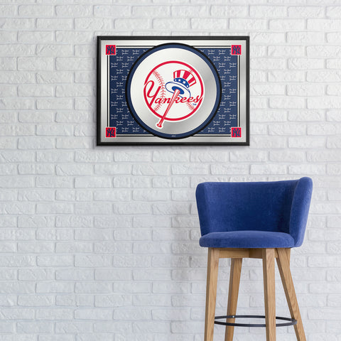New York Yankees: Team Spirit - Framed Mirrored Wall Sign Navy Background
