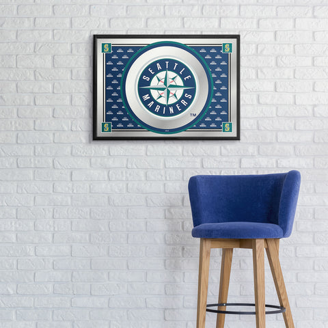 Seattle Mariners: Team Spirit - Framed Mirrored Wall Sign Navy Background