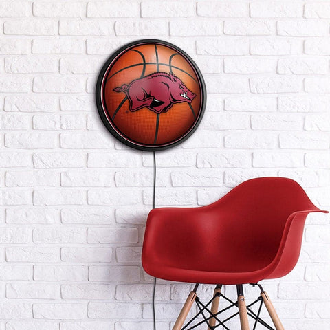 Arkansas Razorbacks: Basketball - Round Slimline Lighted Wall Sign - The Fan-Brand