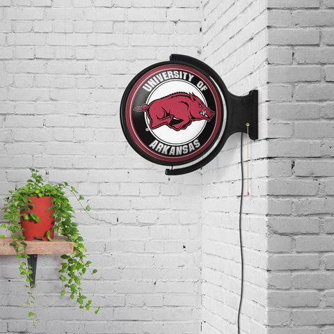Arkansas Razorbacks: Original Round Rotating Lighted Wall Sign - The Fan-Brand