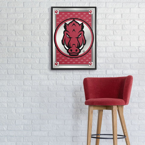 Arkansas Razorbacks: Tusk Stare, Team Spirit - Framed Mirrored Wall Sign - The Fan-Brand