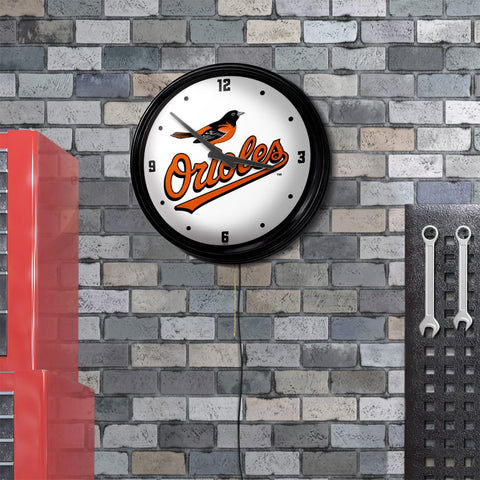 Baltimore Orioles: Wordmark - Retro Lighted Wall Clock - The Fan-Brand