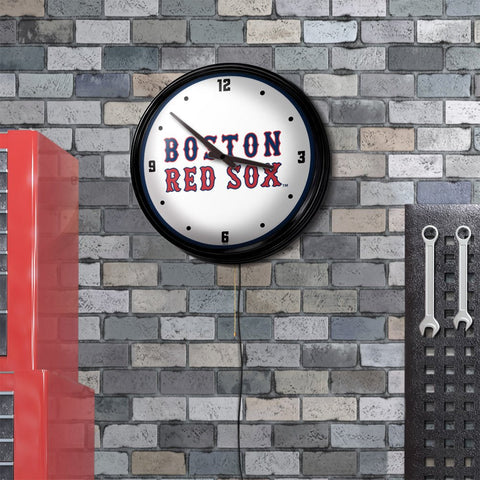 Boston Red Sox: Wordmark - Retro Lighted Wall Clock - The Fan-Brand