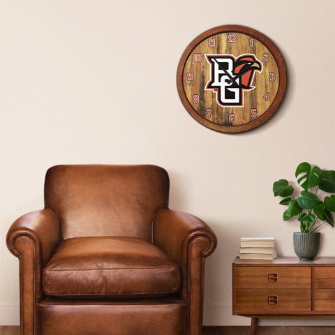 Bowling Green Falcons: Faux Barrel Top Wall Clock - The Fan-Brand