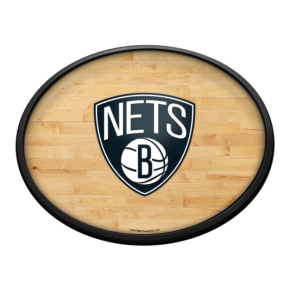 Brooklyn Nets: Hardwood - Oval Slimline Lighted Wall Sign - The Fan-Brand