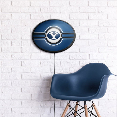 BYU Cougars: Oval Slimline Lighted Wall Sign - The Fan-Brand