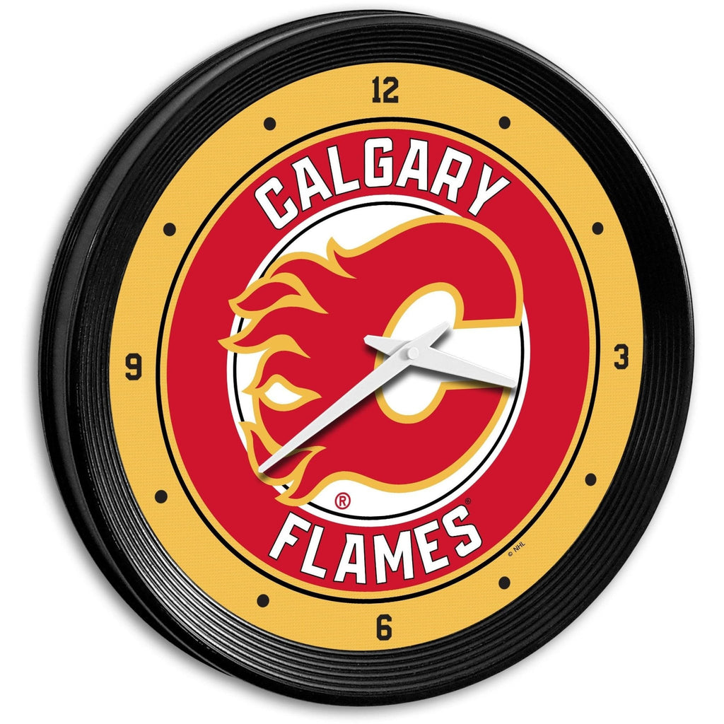 Calgary Flames: Ribbed Frame Wall Clock - The Fan-Brand