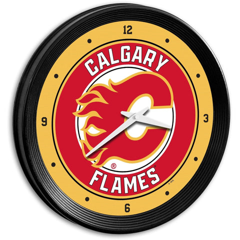 Calgary Flames: Ribbed Frame Wall Clock - The Fan-Brand