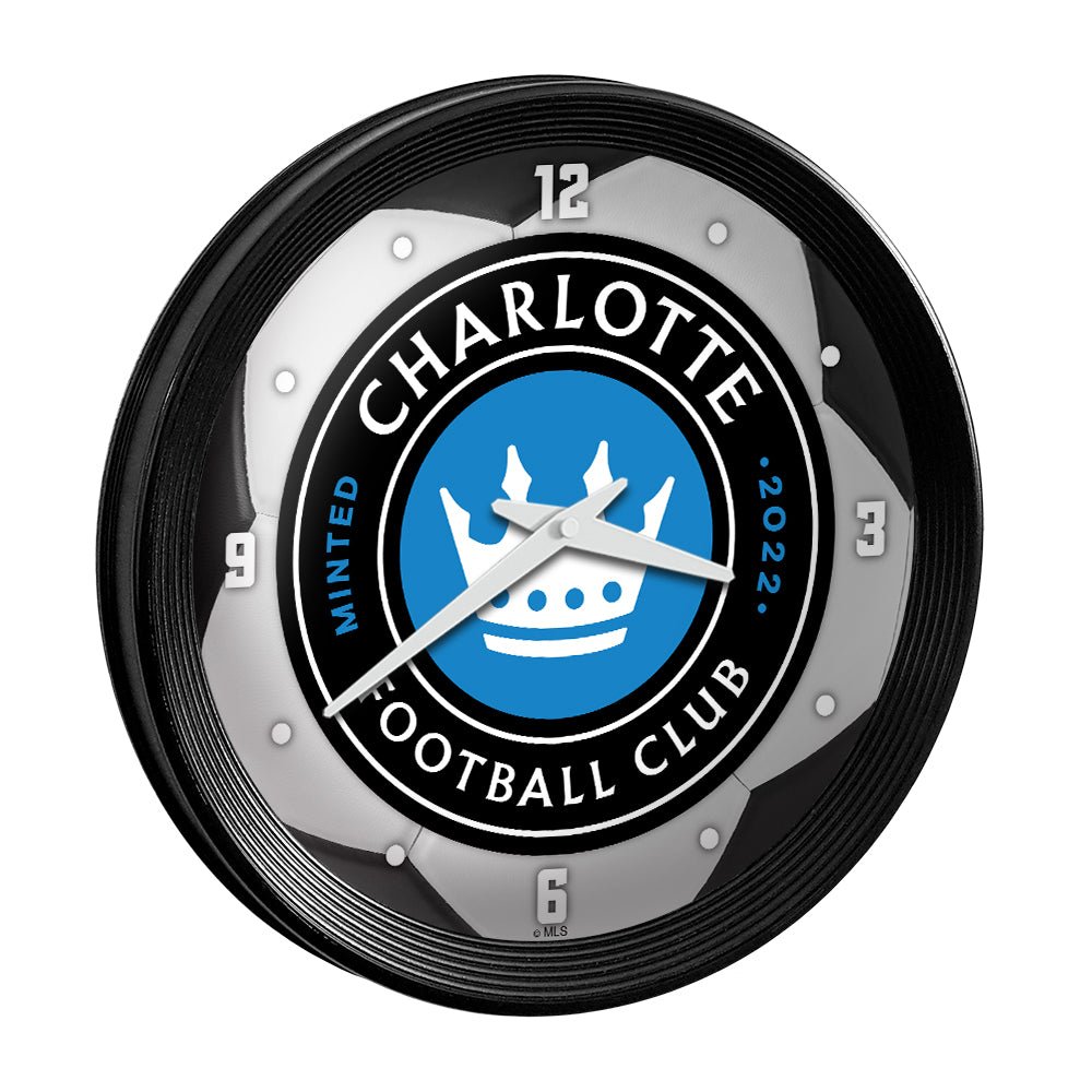 Charlotte FC: Soccer Ball - Ribbed Frame Wall Clock - The Fan-Brand