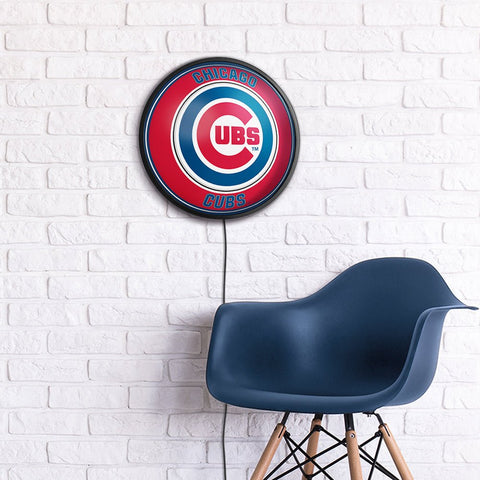 Chicago Cubs: Round Slimline Lighted Wall Sign - The Fan-Brand