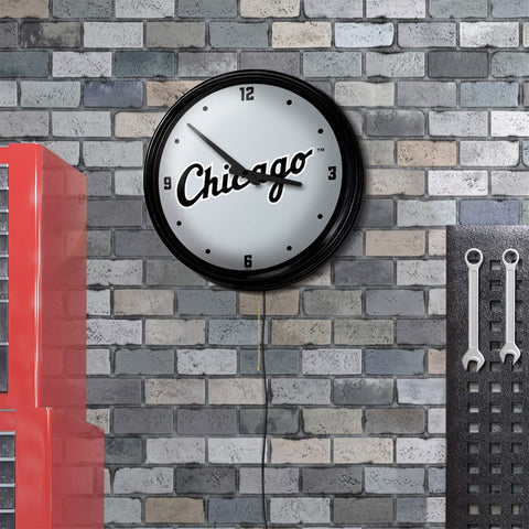 Chicago White Sox: Wordmark - Retro Lighted Wall Clock - The Fan-Brand