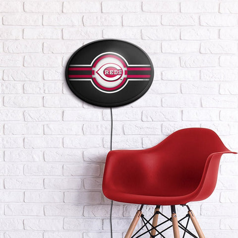 Cincinnati Reds: Oval Slimline Lighted Wall Sign - The Fan-Brand