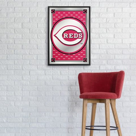 Cincinnati Reds: Vertical Team Spirit - Framed Mirrored Wall Sign - The Fan-Brand