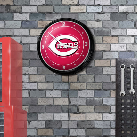 Cincinnati Reds: Wordmark - Retro Lighted Wall Clock - The Fan-Brand