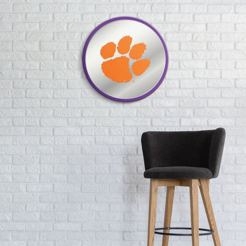 Clemson Tigers: Paw Print - Modern Disc Mirrored Wall Sign - The Fan-Brand