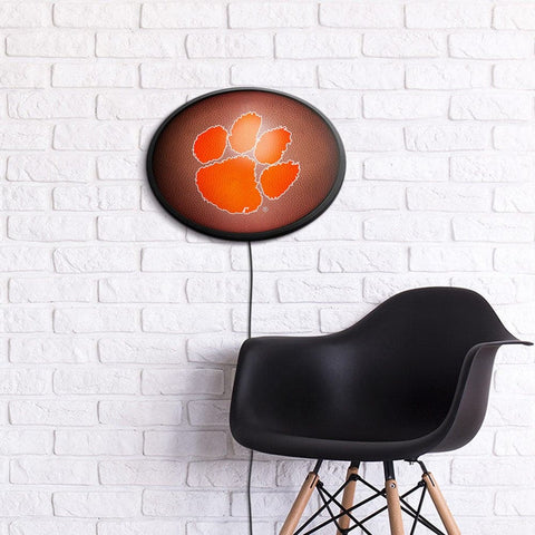 Clemson Tigers: Pigskin - Oval Slimline Lighted Wall Sign - The Fan-Brand