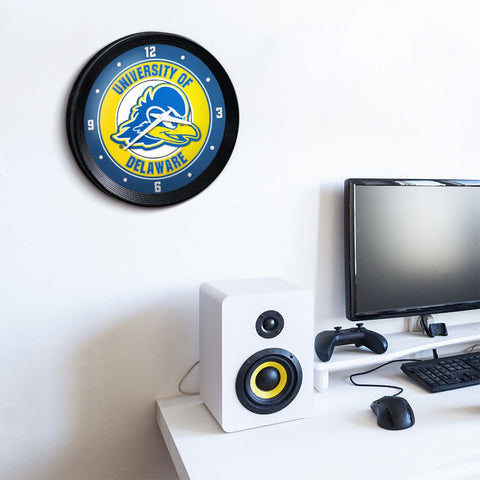 Delaware Blue Hens: Ribbed Frame Wall Clock - The Fan-Brand