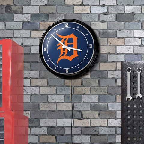 Detroit Tigers: Wordmark - Retro Lighted Wall Clock - The Fan-Brand