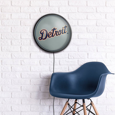 Detroit Tigers: Wordmark - Round Slimline Lighted Wall Sign - The Fan-Brand