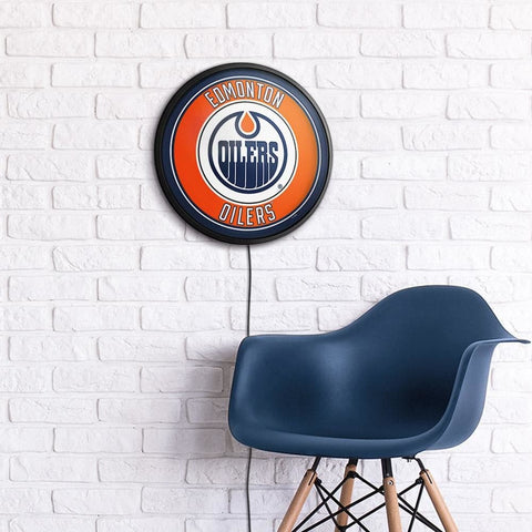 Edmonton Oilers: Round Slimline Lighted Wall Sign - The Fan-Brand