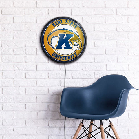Kent State Golden Flashes: Round Slimline Lighted Wall Sign - The Fan-Brand