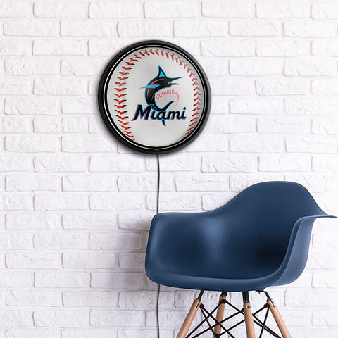 Miami Marlins: Baseball - Round Slimline Lighted Wall Sign - The Fan-Brand