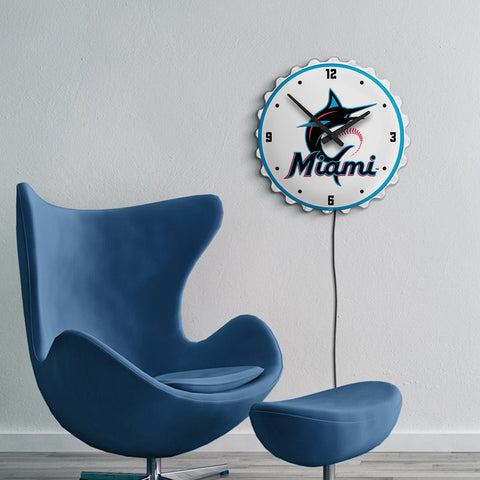 Miami Marlins: Logo - Bottle Cap Lighted Wall Clock - The Fan-Brand