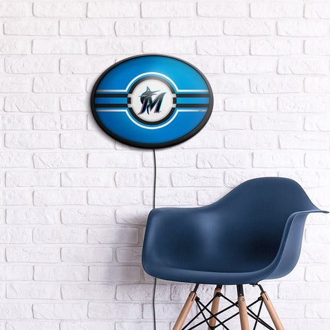 Miami Marlins: Logo - Oval Slimline Lighted Wall Sign - The Fan-Brand