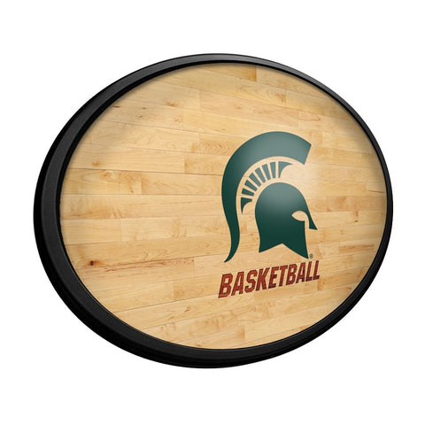 Michigan State Spartans: Hardwood - Oval Slimline Lighted Wall Sign - The Fan-Brand