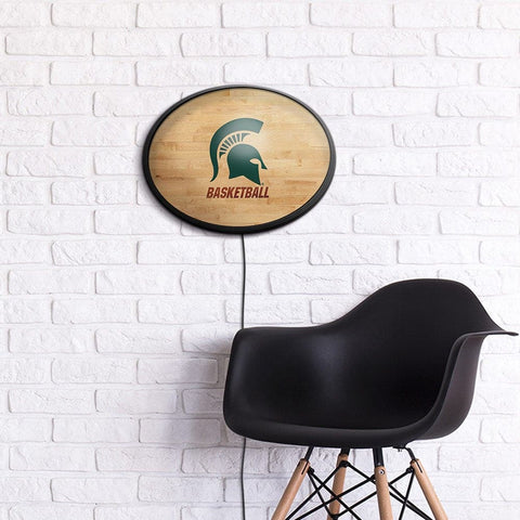Michigan State Spartans: Hardwood - Oval Slimline Lighted Wall Sign - The Fan-Brand