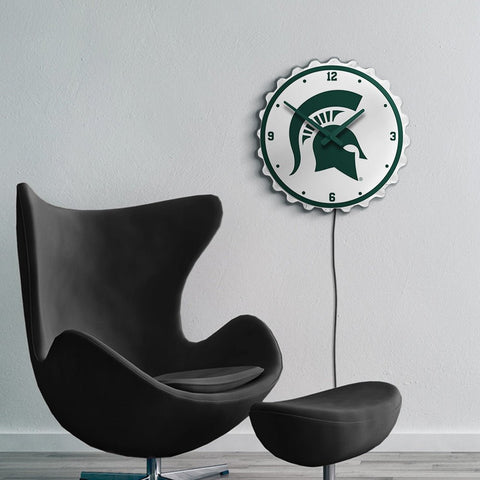 Michigan State Spartans: Helm - Bottle Cap Lighted Wall Clock - The Fan-Brand