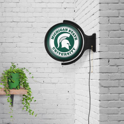 Michigan State Spartans: Original Round Double-Sided Rotating Lighted Wall Sign - The Fan-Brand
