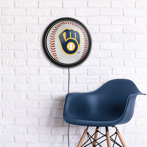 Milwaukee Brewers: Baseball - Round Slimline Lighted Wall Sign - The Fan-Brand