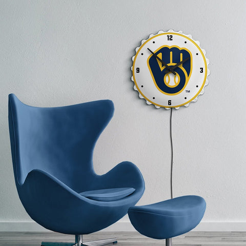 Milwaukee Brewers: Logo - Bottle Cap Lighted Wall Clock - The Fan-Brand