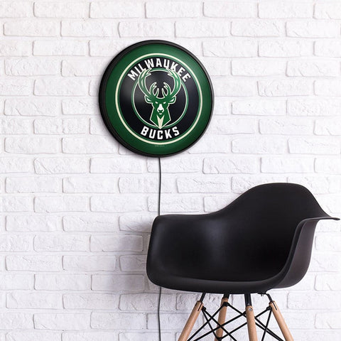 Milwaukee Bucks: Round Slimline Lighted Wall Sign - The Fan-Brand