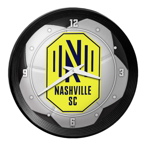 Nashville SC: Soccer Ball - Ribbed Frame Wall Clock - The Fan-Brand
