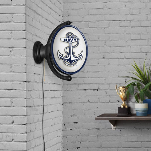 Navy Midshipmen: Anchor - Original Oval Rotating Lighted Wall Sign - The Fan-Brand