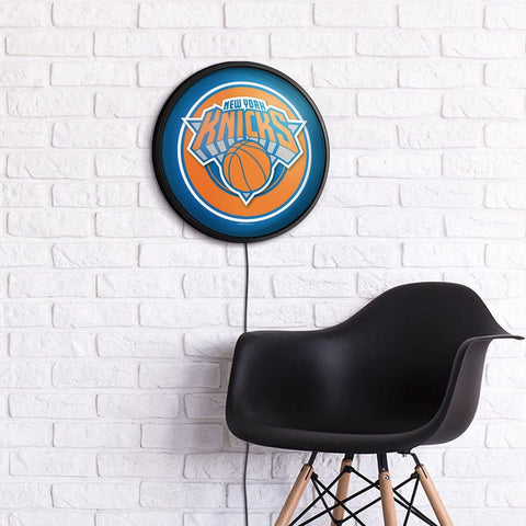 New York Knicks: Round Slimline Lighted Wall Sign - The Fan-Brand