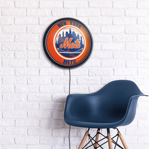 New York Mets: Round Slimline Lighted Wall Sign - The Fan-Brand