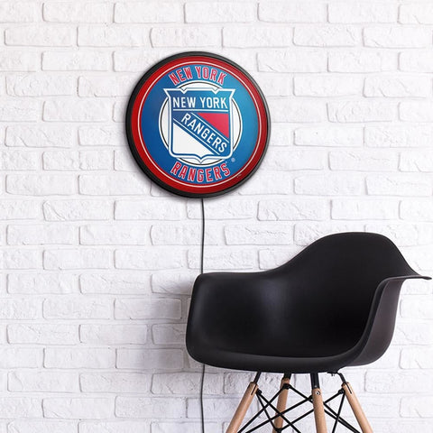 New York Rangers: Round Slimline Lighted Wall Sign - The Fan-Brand