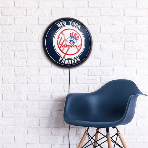 New York Yankees: Round Slimline Lighted Wall Sign - The Fan-Brand