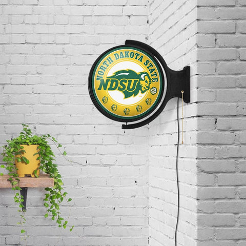 North Dakota State Bison: Original Round Rotating Lighted Wall Sign - The Fan-Brand